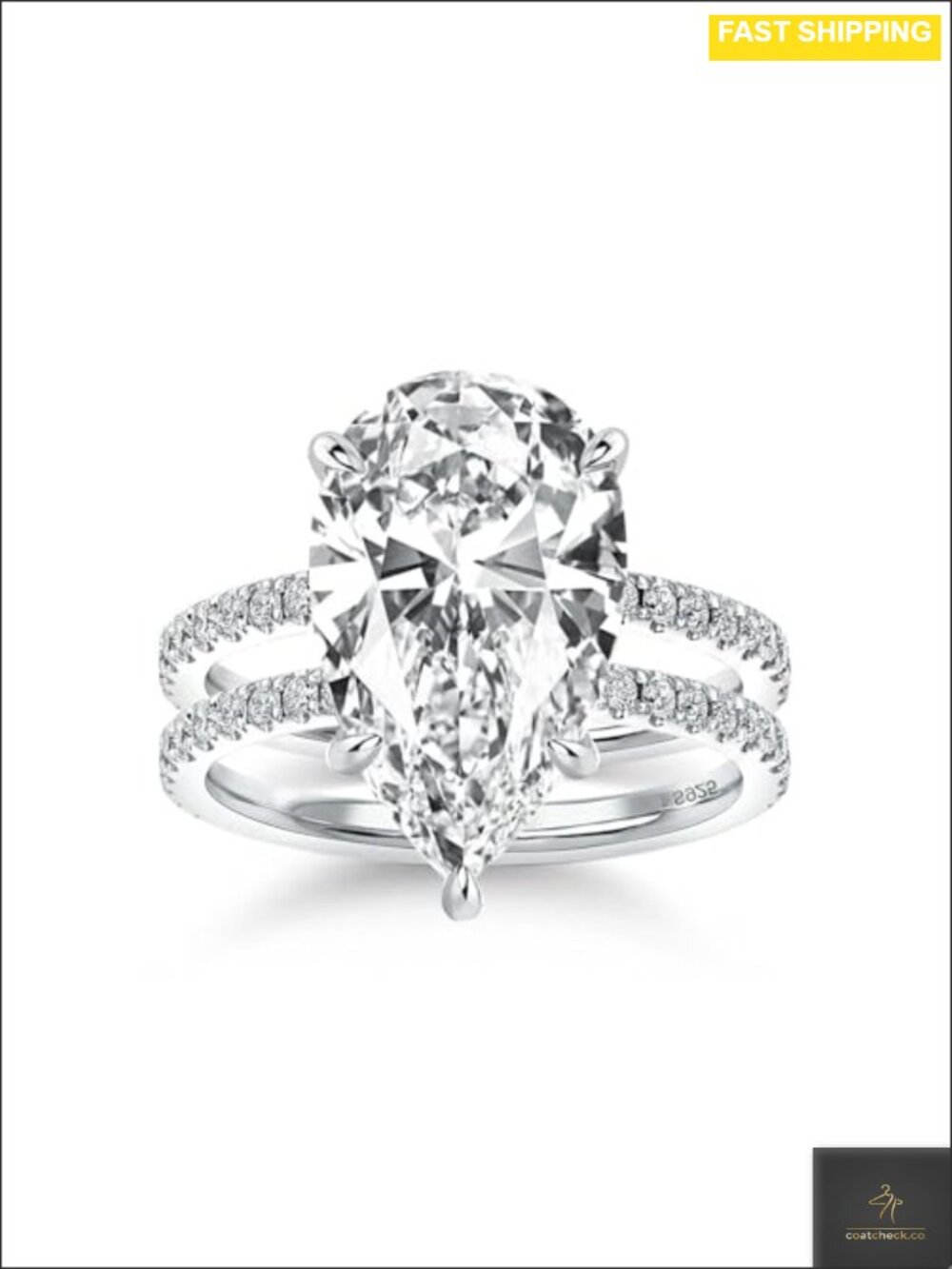 5CT Pear Cut CZ S925 Silver 18K White Gold Plated Wedding Ring Set